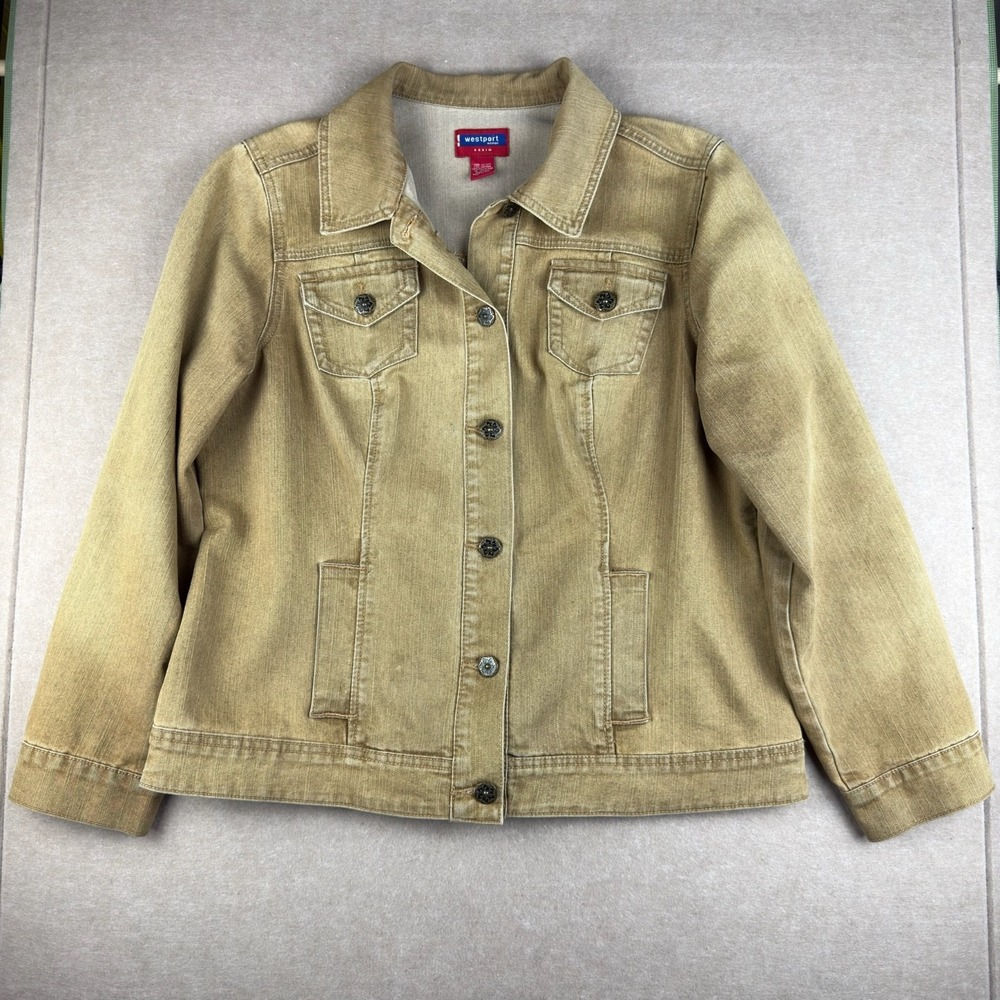 Vintage Westport Womens‎ Denim Jacket 14/16W Tan Stretch Snap Button Western